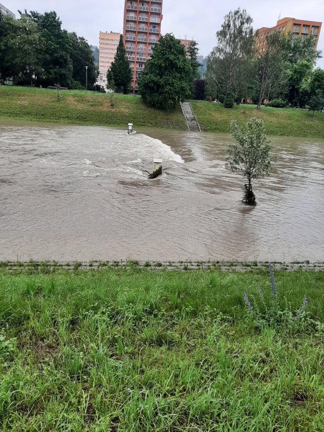 Řeka Ostravice po jarním tání sněhu. Ukazatel stavu řeky Povodí Odry to označil jako normální stav. Hloubka vody – 88 cm, průtok – 21,2 m3/s, teplota vody 3,6 °C a vzduchu 9 °C.  Foto: Zdeněk Svoboda